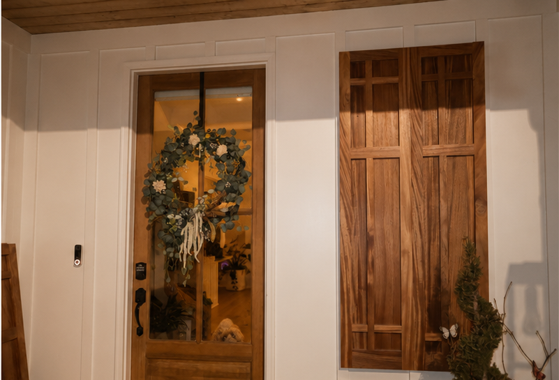 Hardwood shutters detail — CaseMonta Custom Works