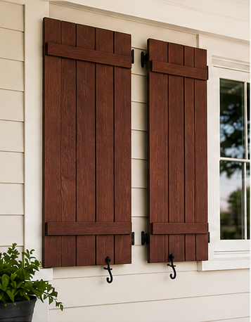 Board & Batten shutters in Mahogany