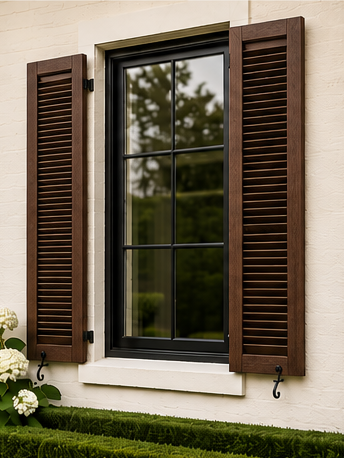 Louvered shutters in Black Walnut